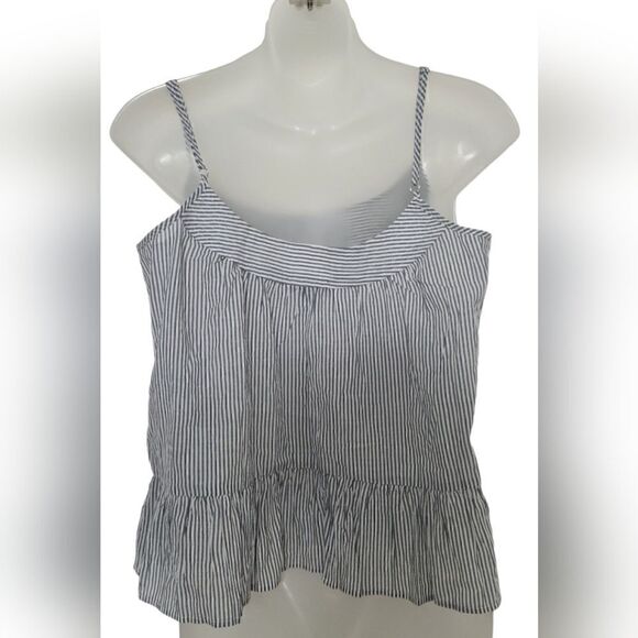 J. Crew | Crinkle Cotton Striped Ruffle Tank Top Women's Small NEW Nautical Prep - Picture 5 of 7